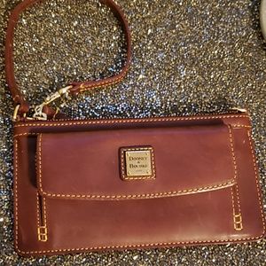 Dooney and bourke brown leather wristlet/ purse